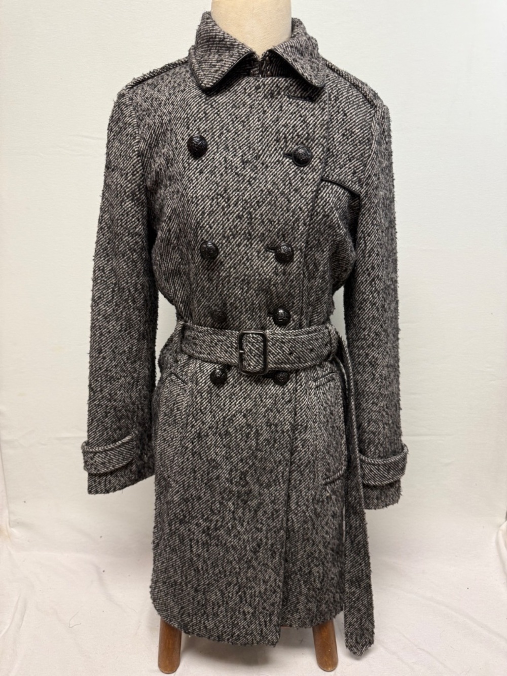 Black and White Woven Trench Coat Banana Republic Size M - Picture 3 of 6